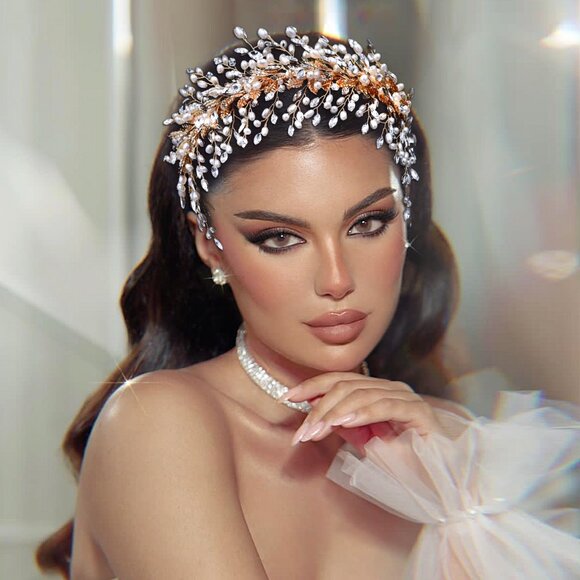 BRIDELLA BHP322 Golden Bridal Tiara  Crown Wedding Headband Hair Jewelry main image 9